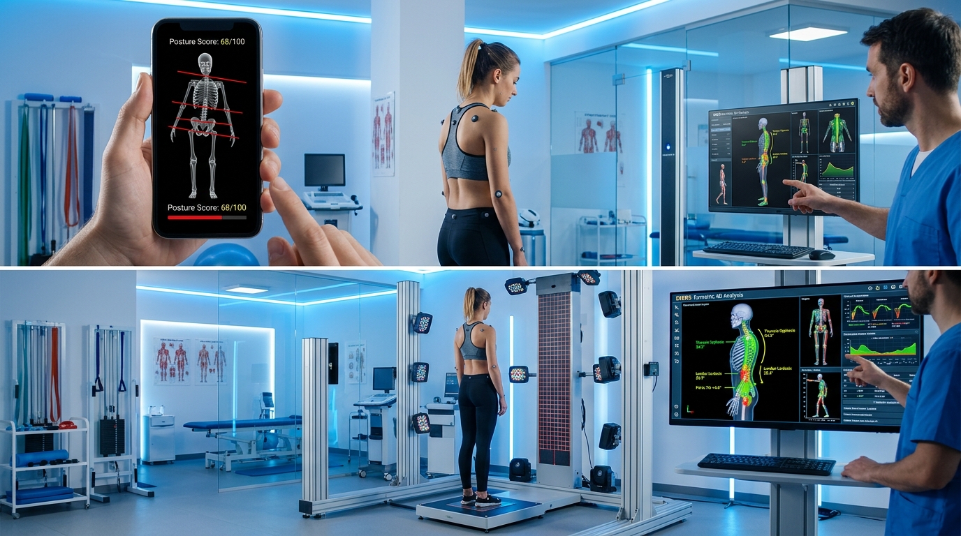Comparison of a basic smartphone posture app iphone versus a medical-grade clinical body investigation 3D analyzer.